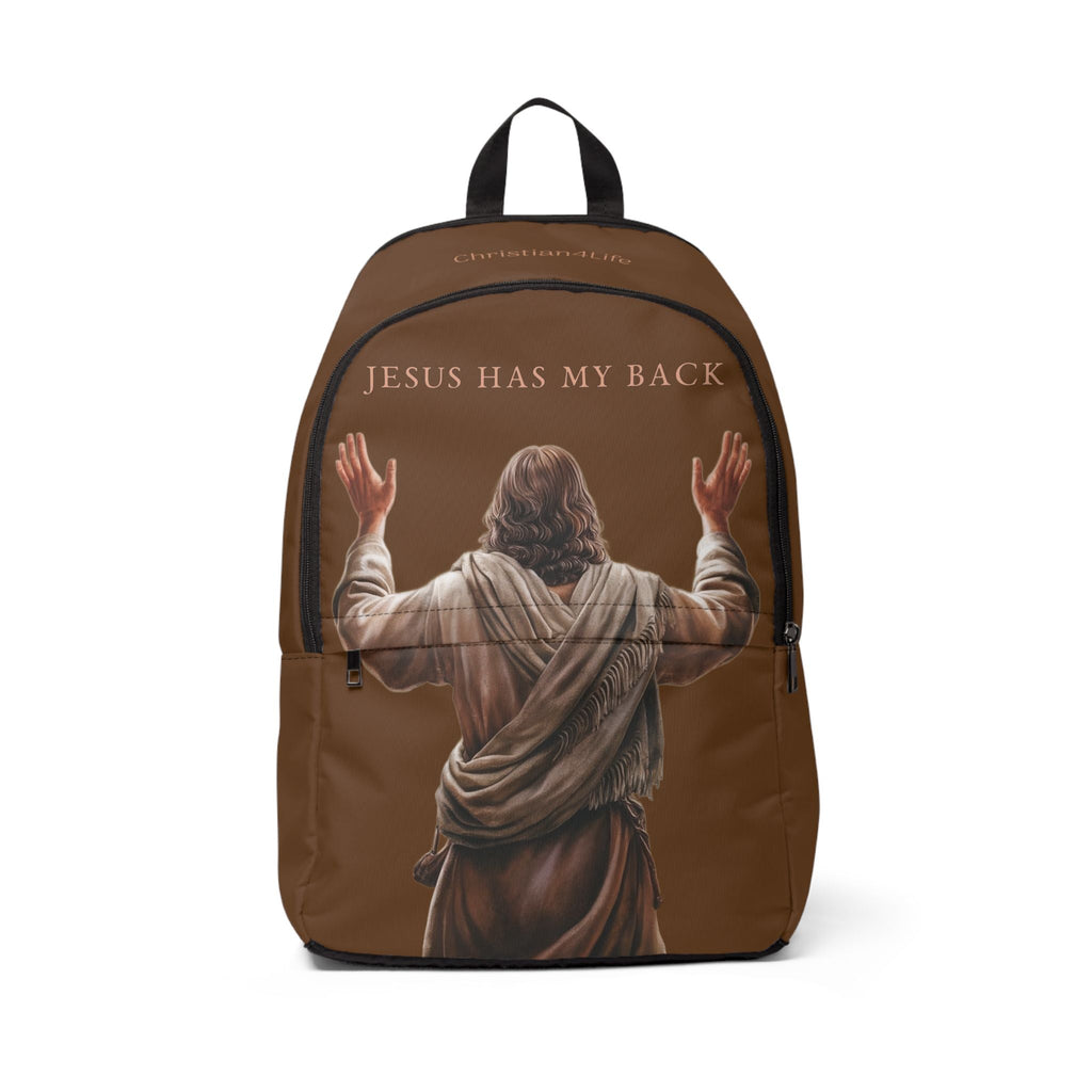 "Jesus Has My Back" Graphic design Christian Backpack (Choose Brown Shade)