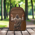 "Jesus Has My Back" Graphic design Christian Backpack (Choose Brown Shade)