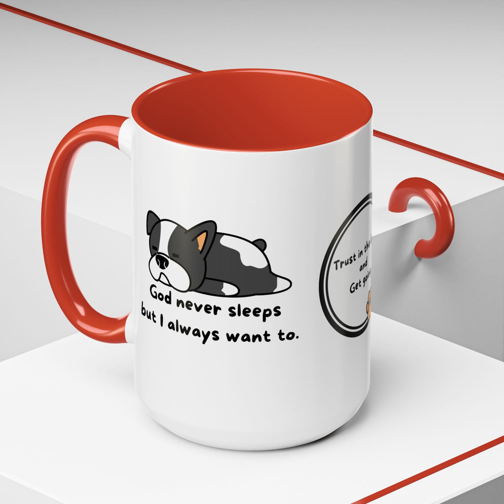 Christian "God never sleeps" 11 oz and 15oz Accent Mug, multiple colors, Christian Mug