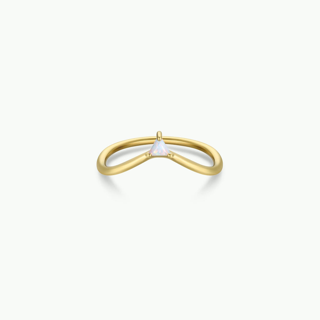 Gold Rings - Arched Triangle - White Opal