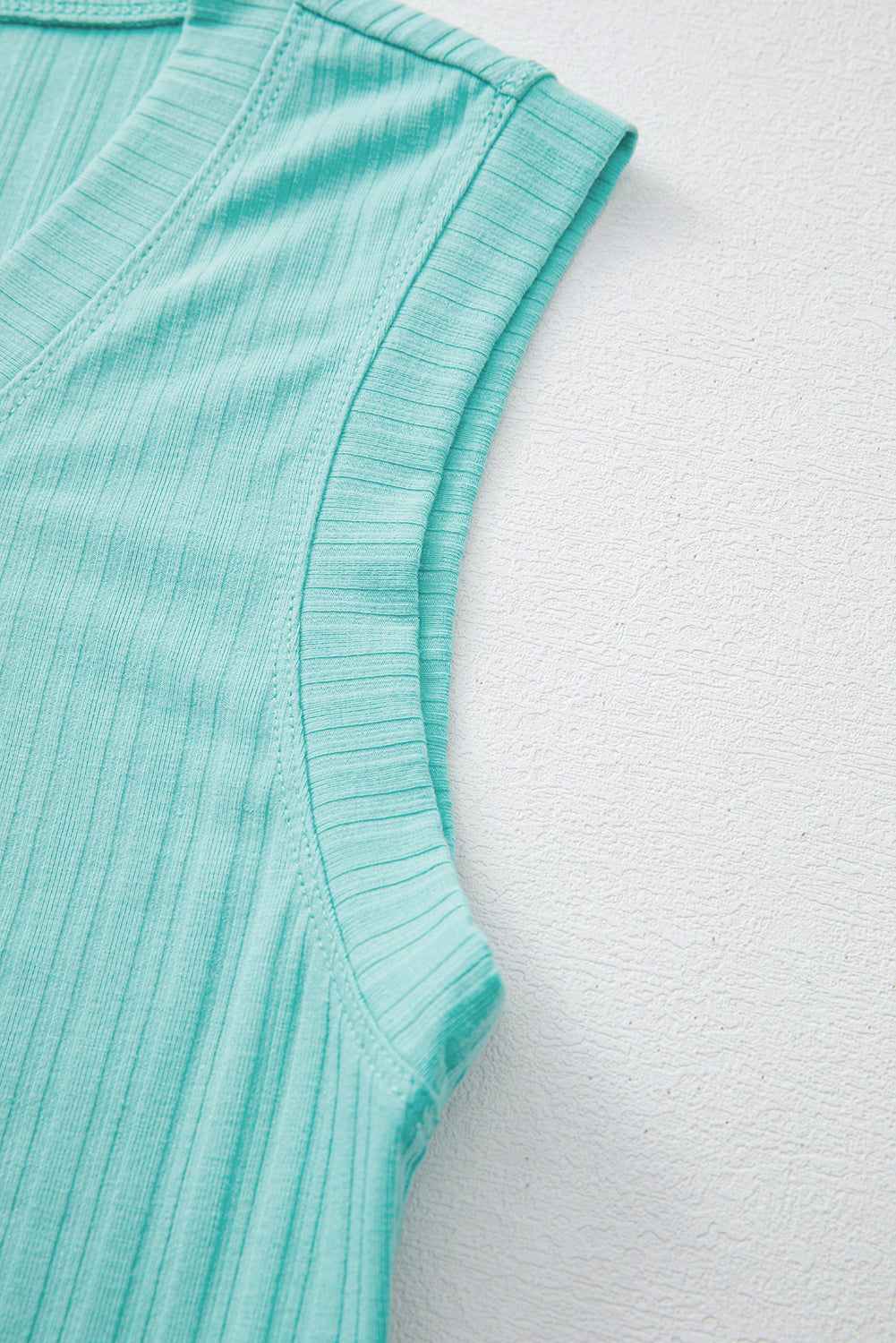 Gossamer Pink Ribbed Button V Neck Tank Top and Shorts Set