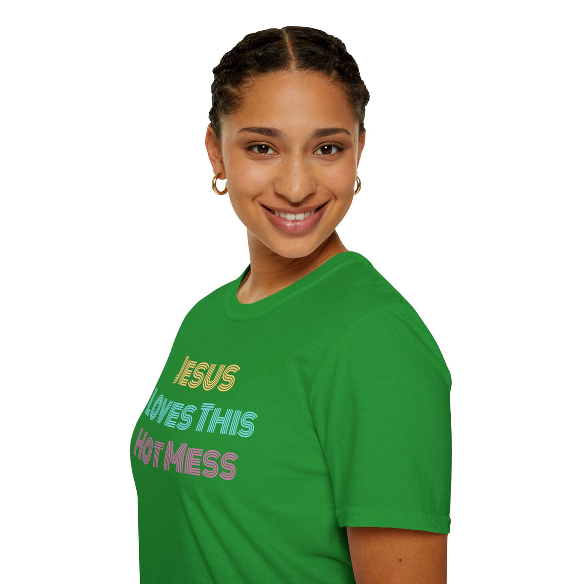 Unisex "Jesus Loves this Hot Mess" Christian Cotton Softstyle T-Shirt