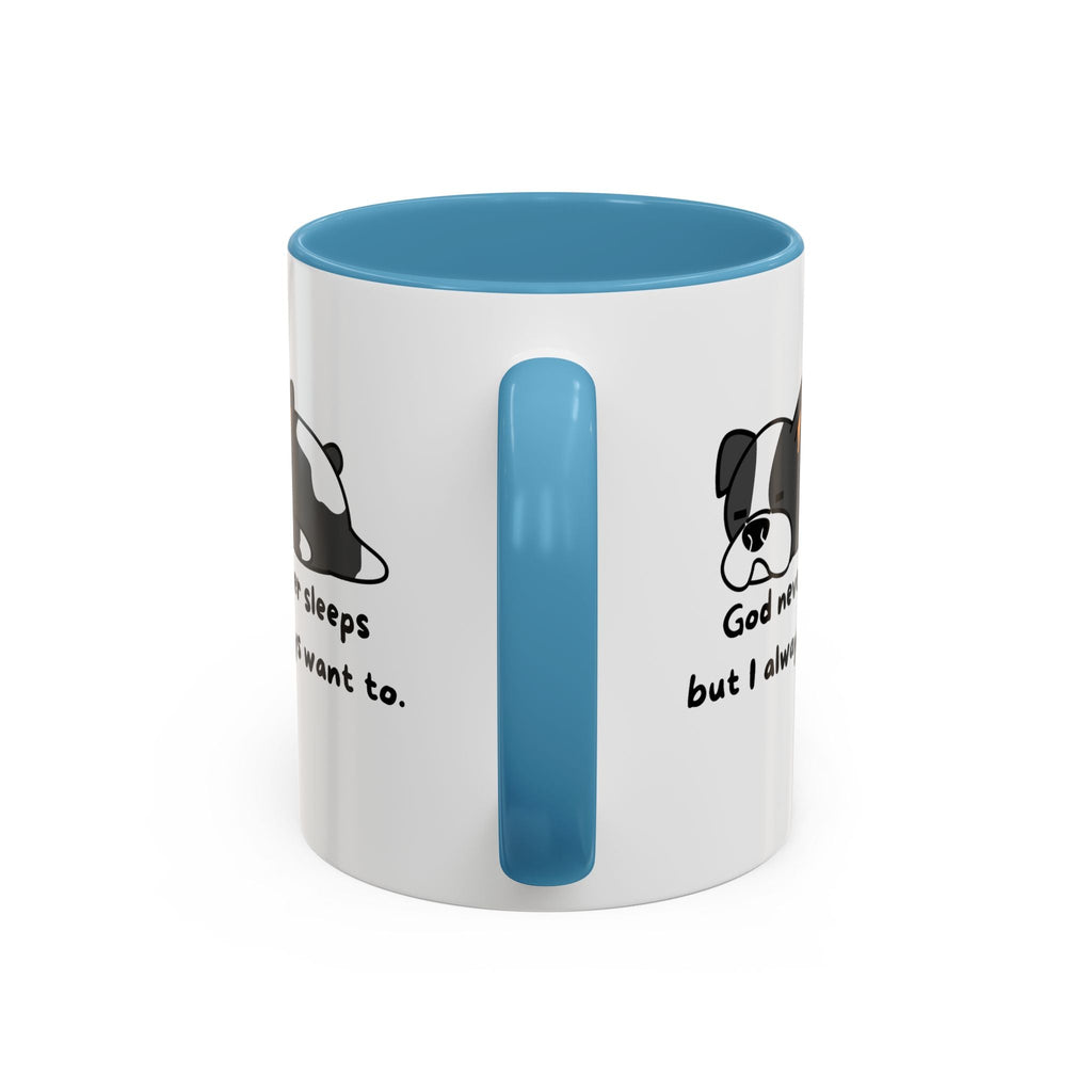 Christian "God never sleeps" 11 oz and 15oz Accent Mug, multiple colors, Christian Mug