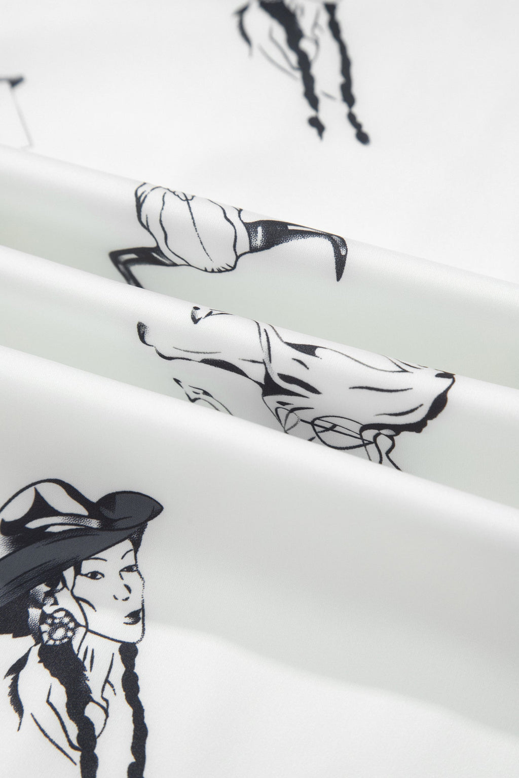 White Western Print Satin Long Skirt