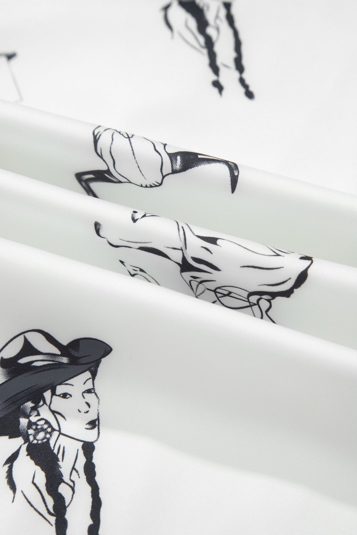White Western Print Satin Long Skirt