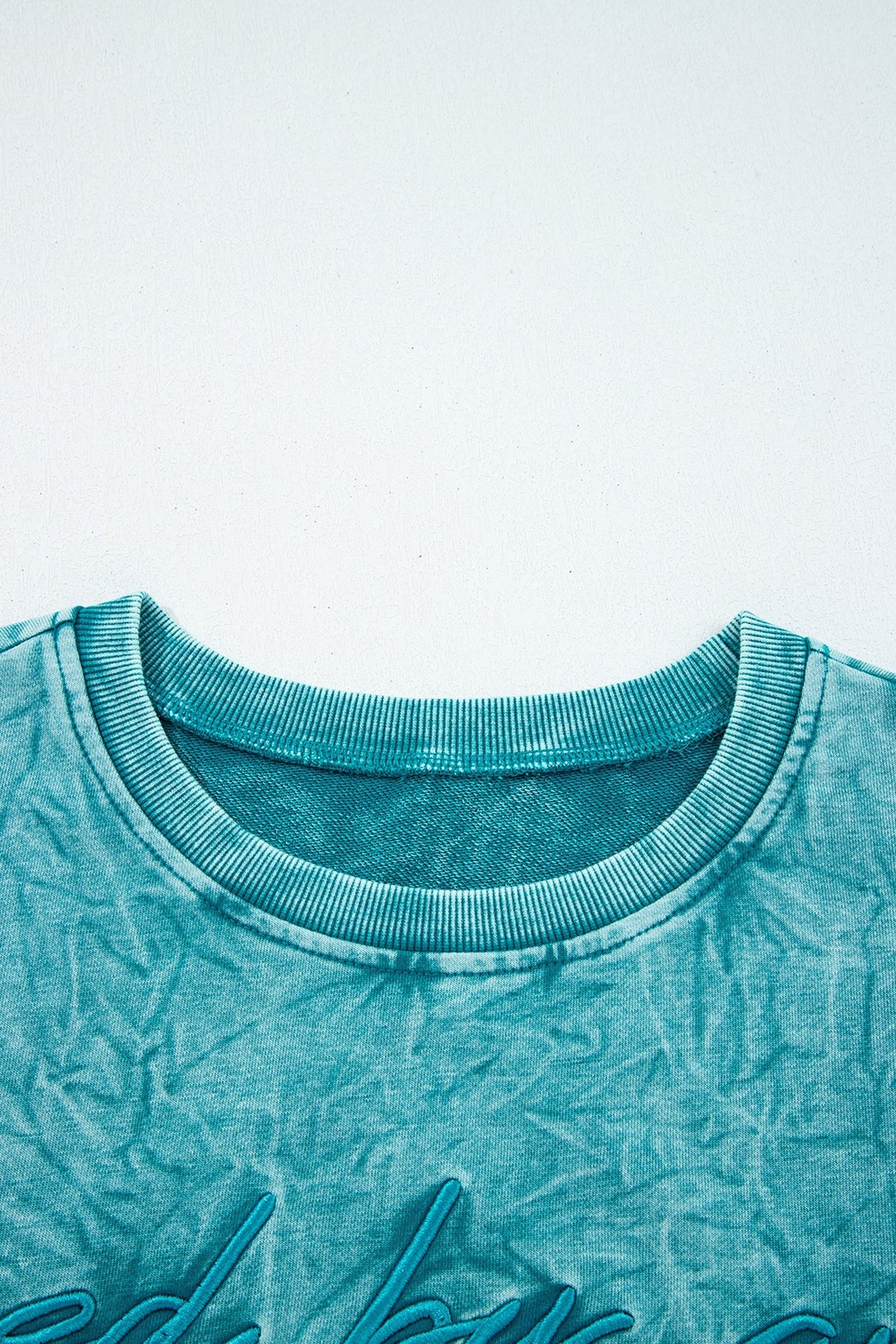 High-rise saved by grace Letter Embroidery Mineral Wash Loose Sweatshirt