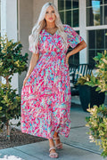Green Wrap V Neck Floral Maxi Dress