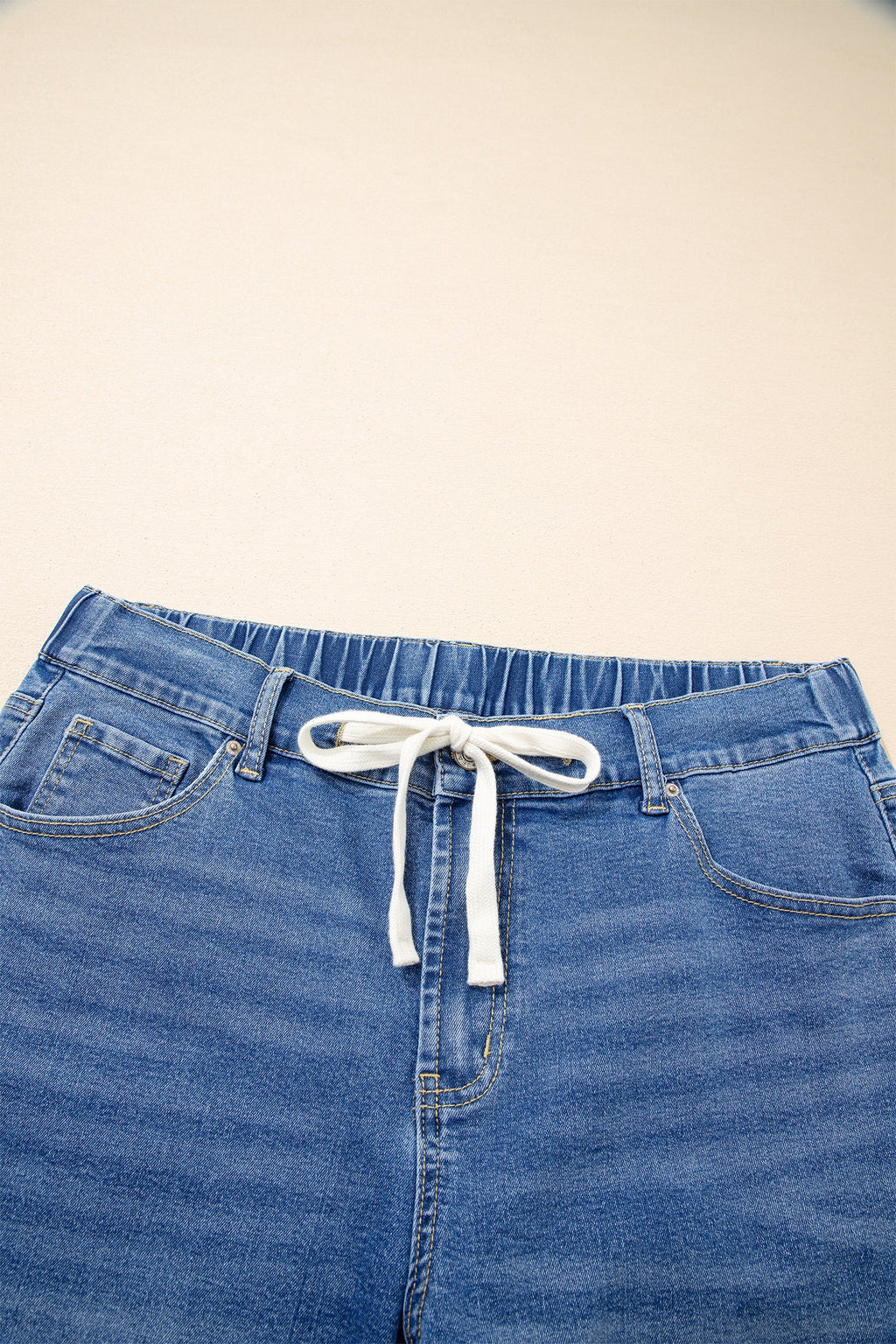 Light Blue Acid Wash Contrast Lace-up Plus Size Jeans