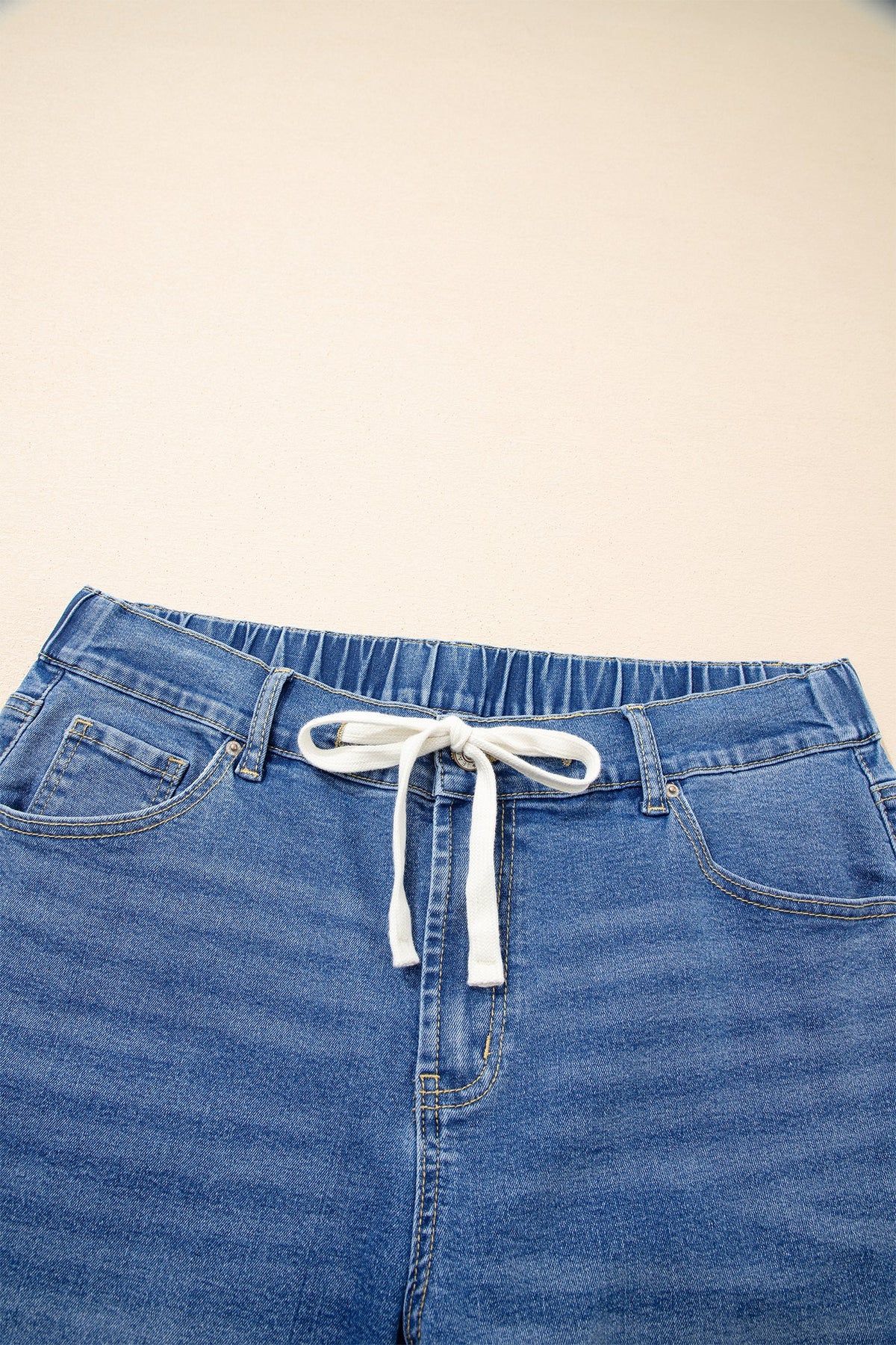 Light Blue Acid Wash Contrast Lace-up Plus Size Jeans