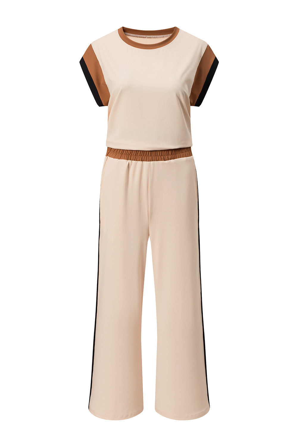 Sky Blue Color Block Detail Casual Two-piece Outfit