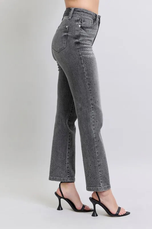 Judy Blue Full Size High Waist Rhinestone Straight Jeans Plus Size