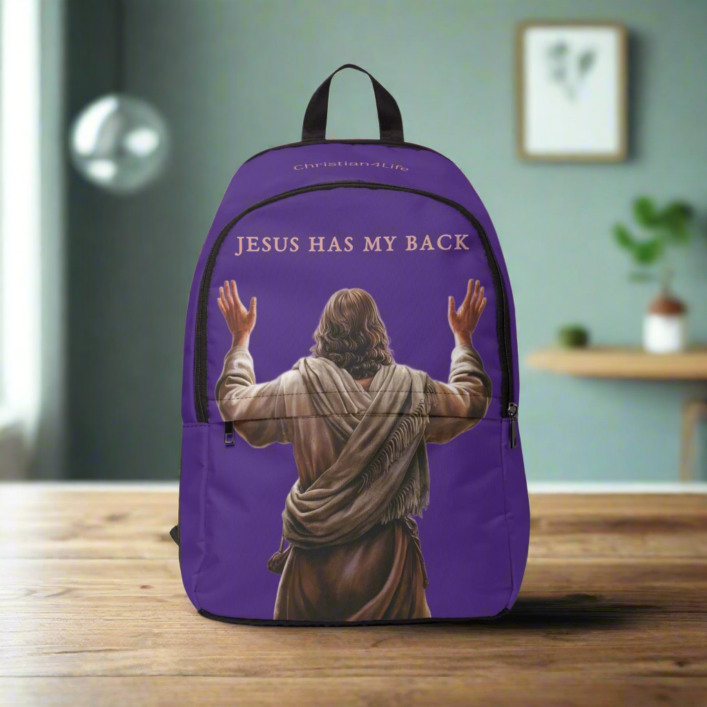 "Jesus Has My Back" Christian Backpack (Choose Purple Shade)