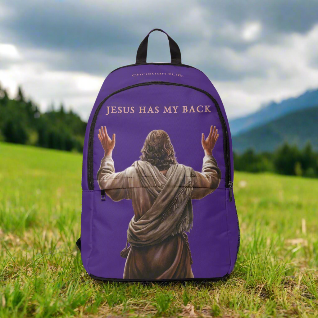 "Jesus Has My Back" Christian Backpack (Choose Purple Shade)