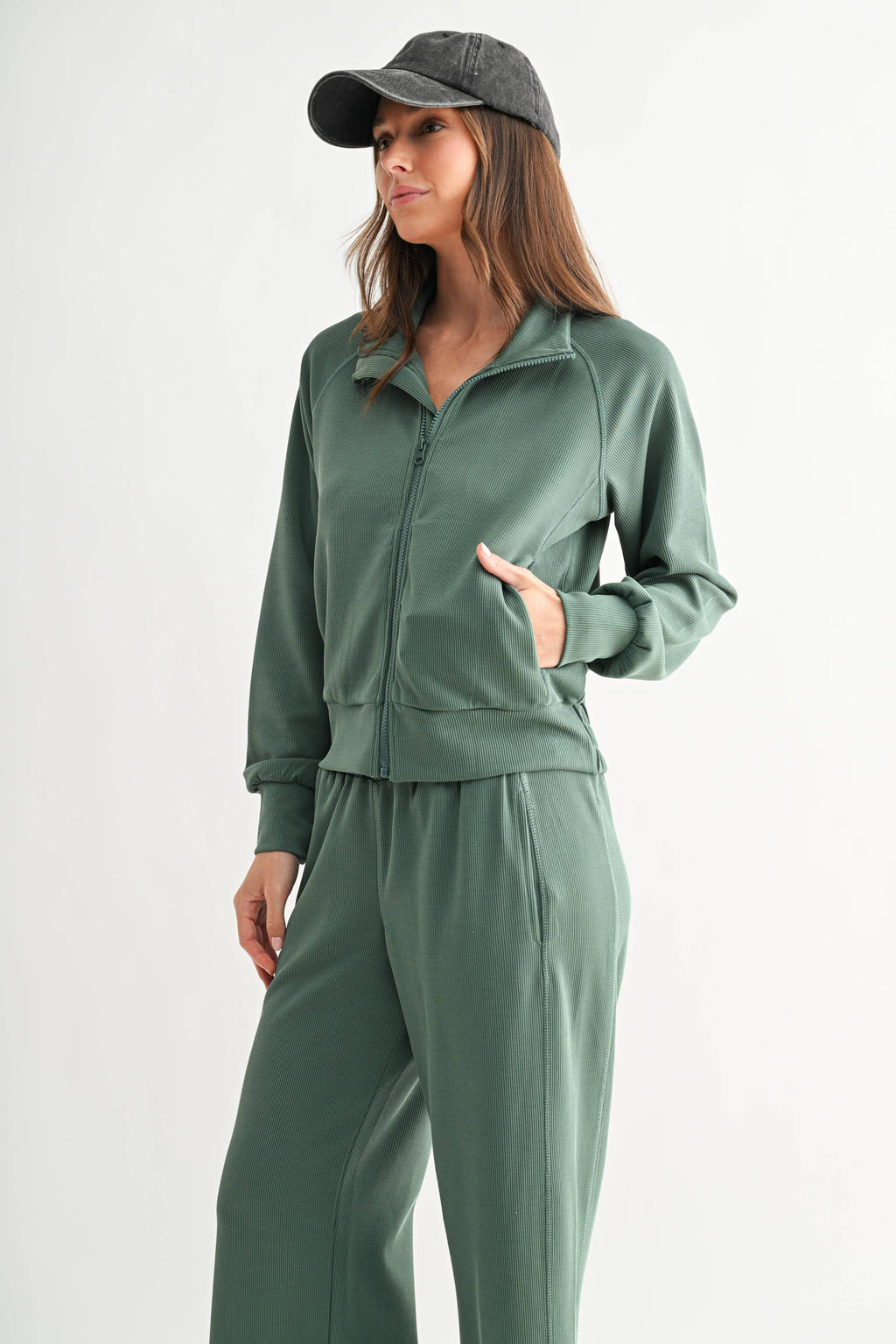 Luxe Sand Wash Rib Zip Jacket