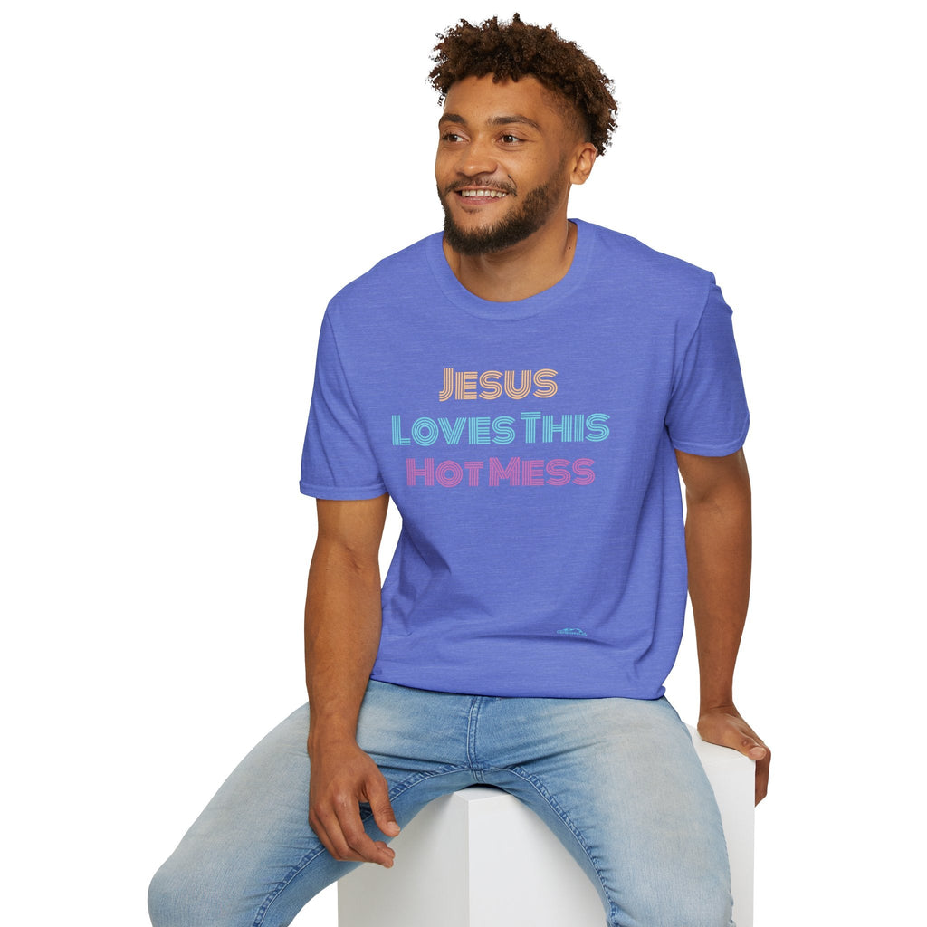 Unisex "Jesus Loves this Hot Mess" Christian Cotton Softstyle T-Shirt