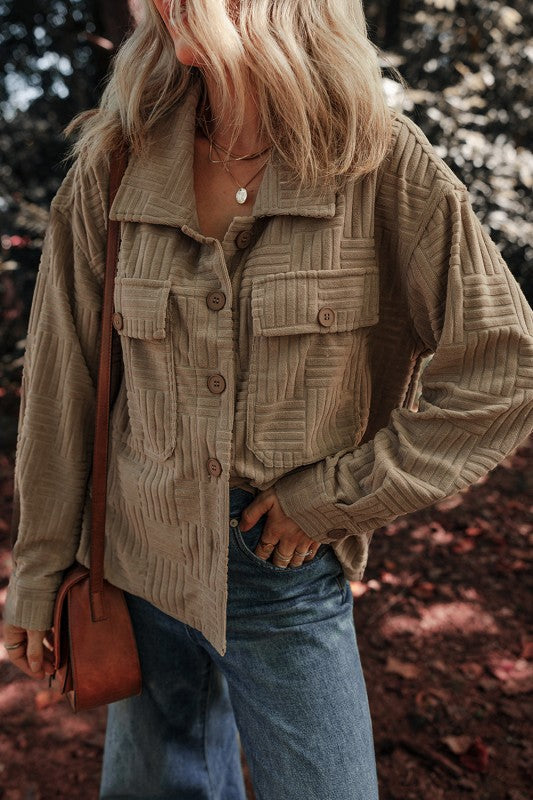 Textured Button-Up Chest Pocket Shacket