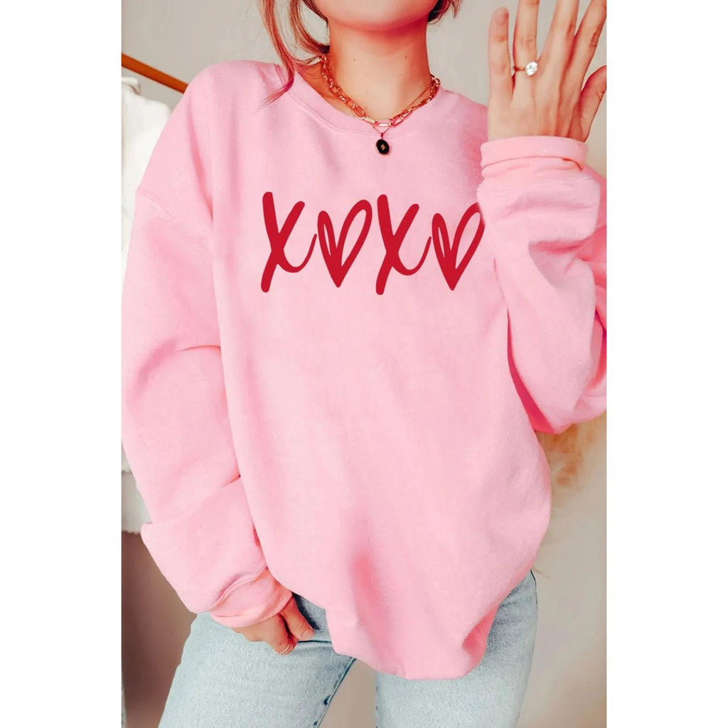 Valentine’s Day XOXO Round Neck Drop Shoulder Sweatshirt
