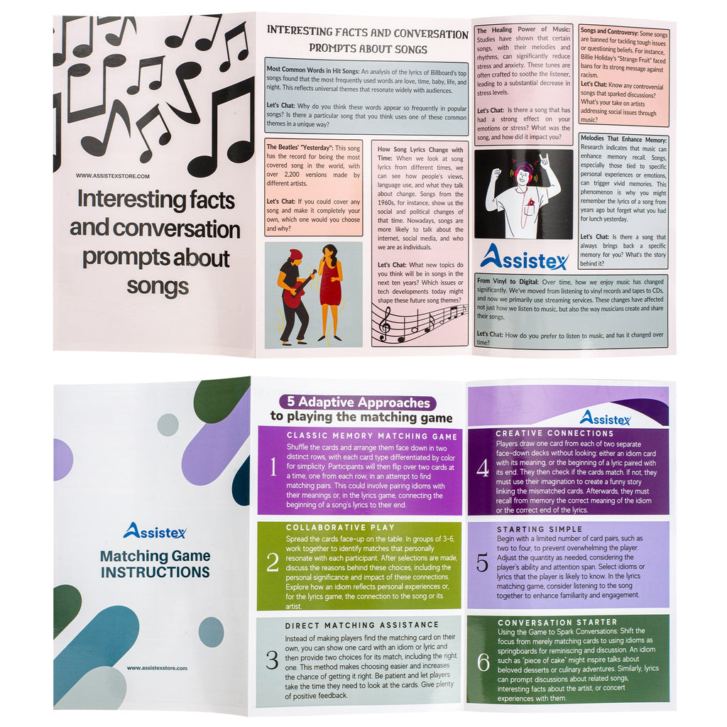 Assistex 2 in 1 Matching Card Memory Games for Seniors –  Lyric and Idiom Matching Card Games for memory loss Dementia Activities for Seniors – Alzheimer's Activities