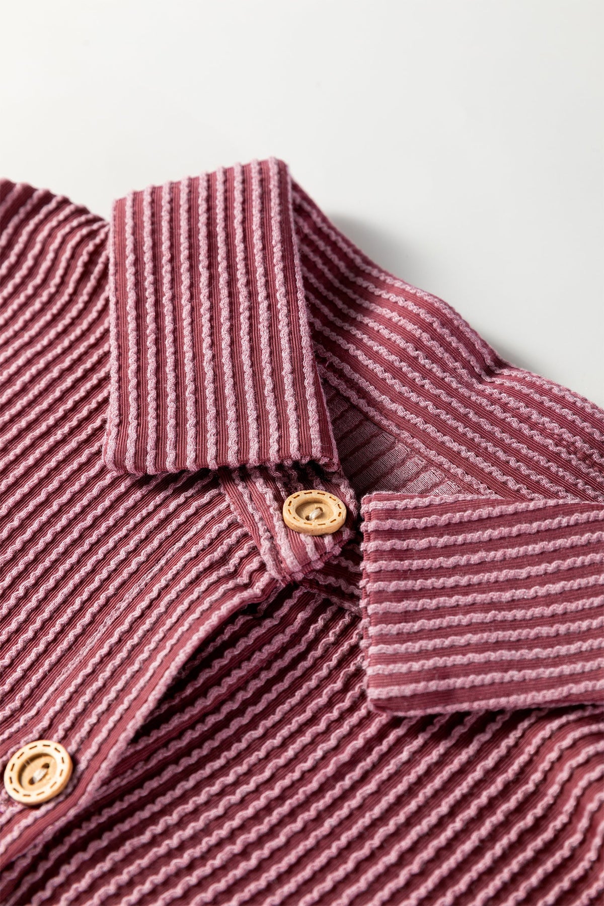 Fiery Red Pink Roll Tab Sleeve Ribbed Cording Shacket