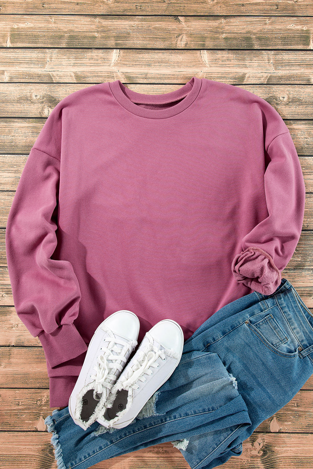 Sea Green Solid Fleece Lined Drop Shoulder High Low Sweatshirt