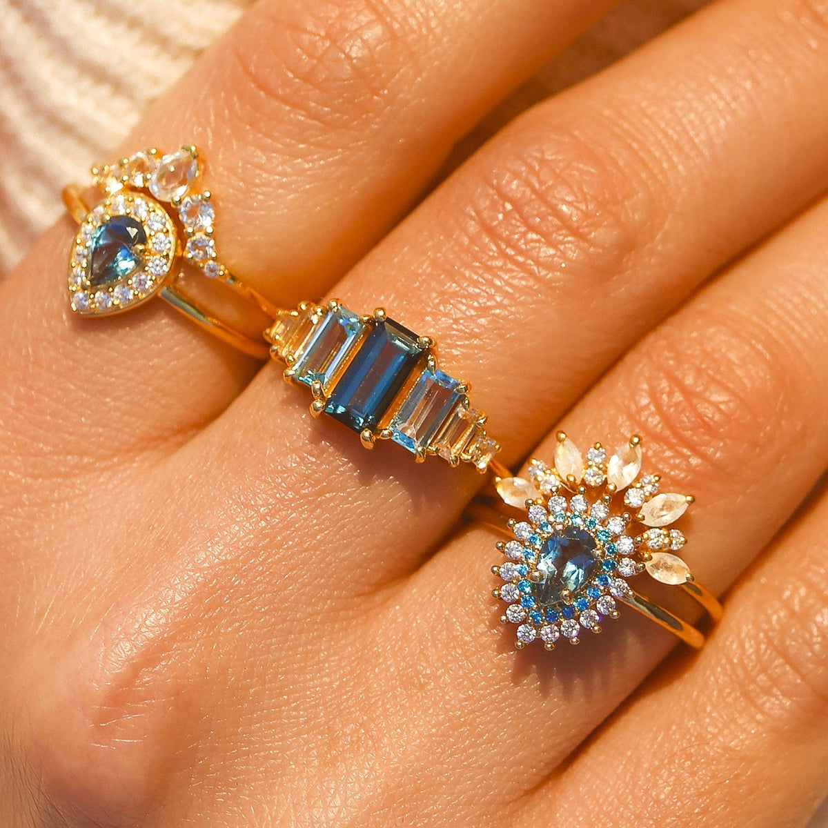 Rainbow Moonstone & Diamond Sunrise Arc Ring