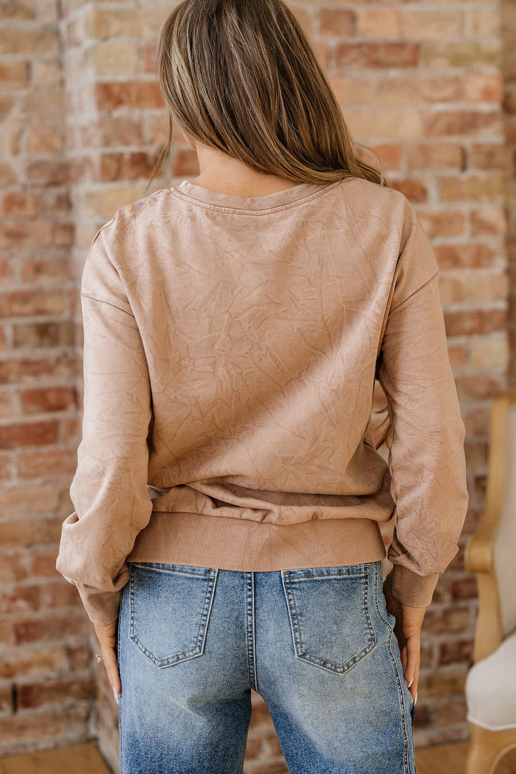 High-rise saved by grace Letter Embroidery Mineral Wash Loose Sweatshirt