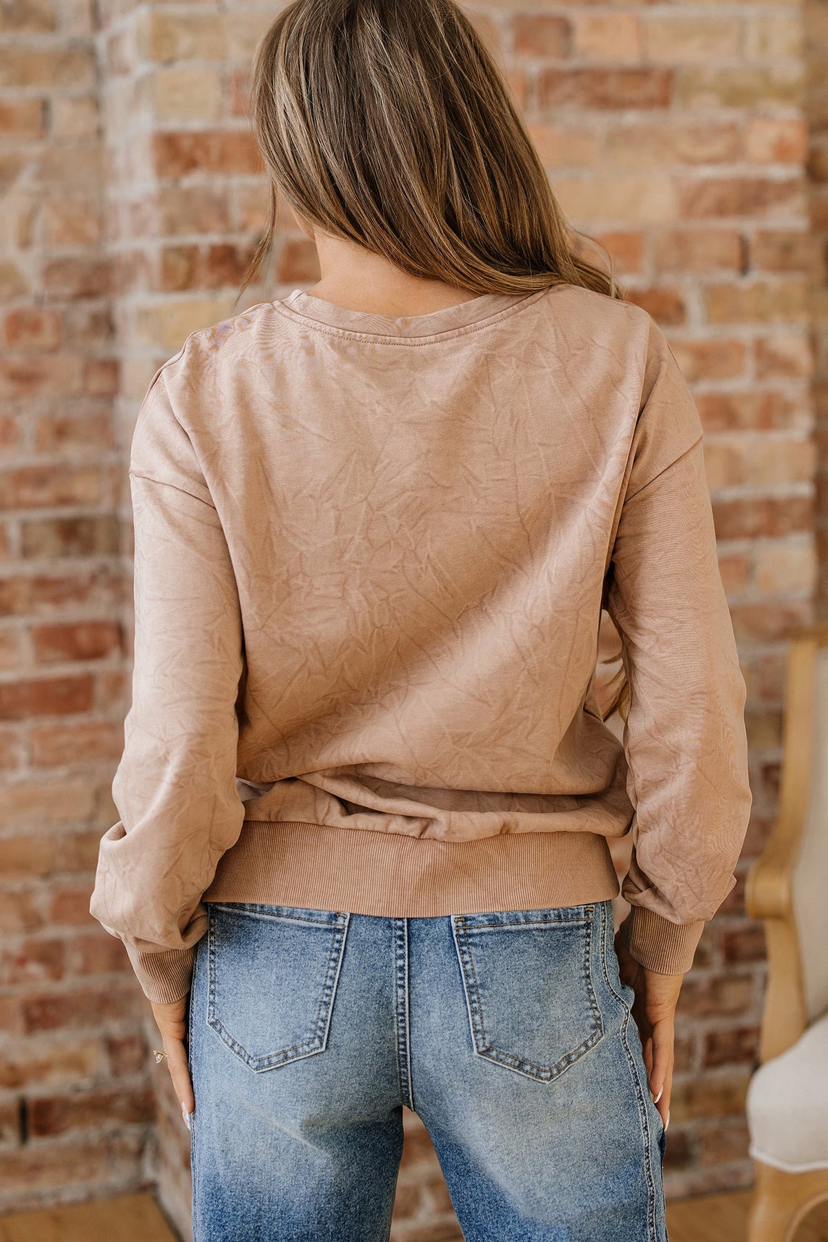 High-rise saved by grace Letter Embroidery Mineral Wash Loose Sweatshirt