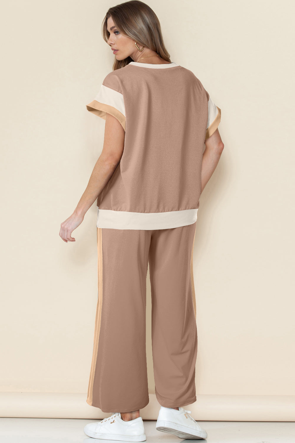 Sky Blue Color Block Detail Casual Two-piece Outfit