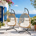 Set of 2 Egg Chairs with Stand - Patio Wicker Hanging Hammock Swing