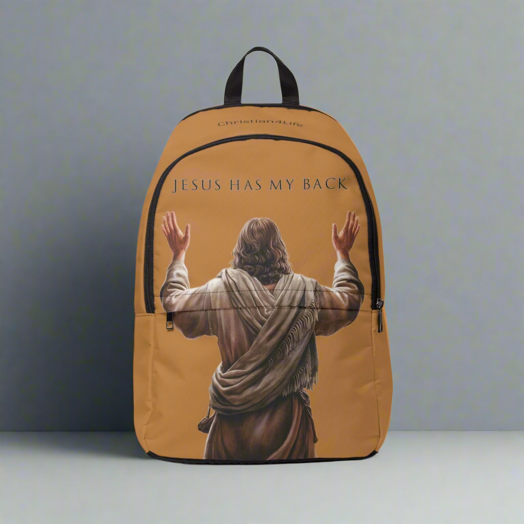 "Jesus Has My Back" Graphic design Christian Backpack (Choose Brown Shade)