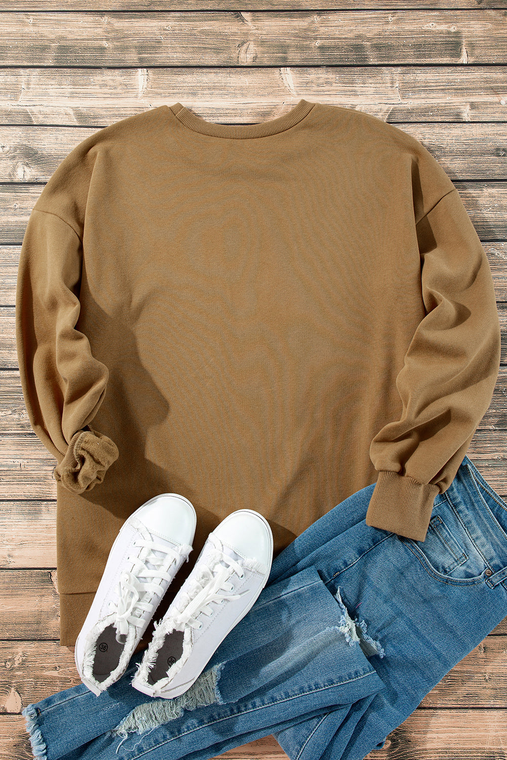 Sea Green Solid Fleece Lined Drop Shoulder High Low Sweatshirt