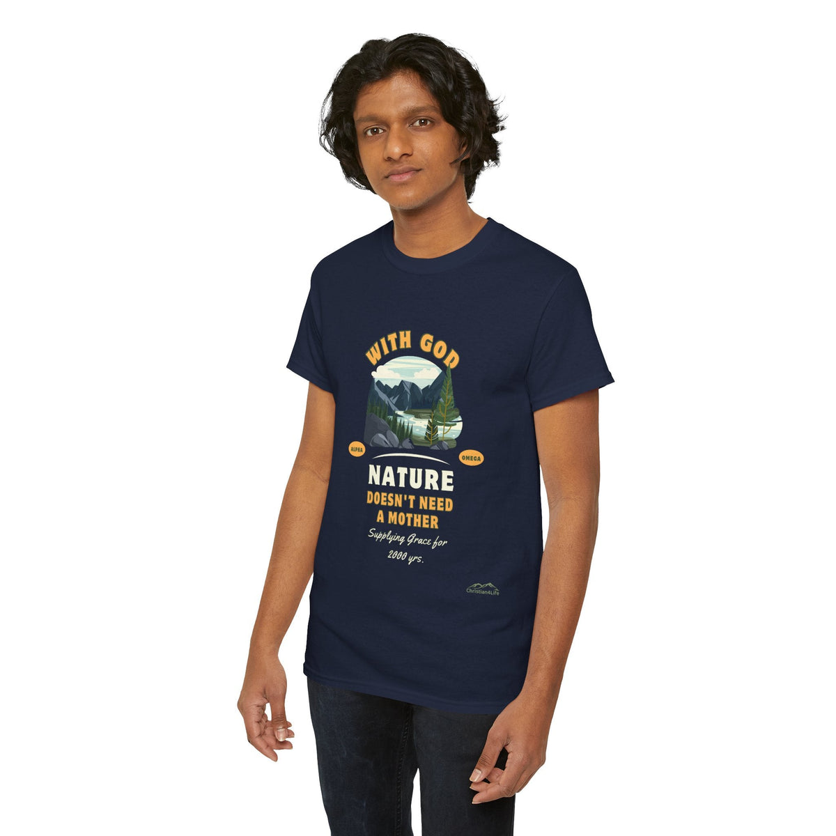 Unisex "With God Nature doesn't need a mother" Heavy Cotton Christian Tee