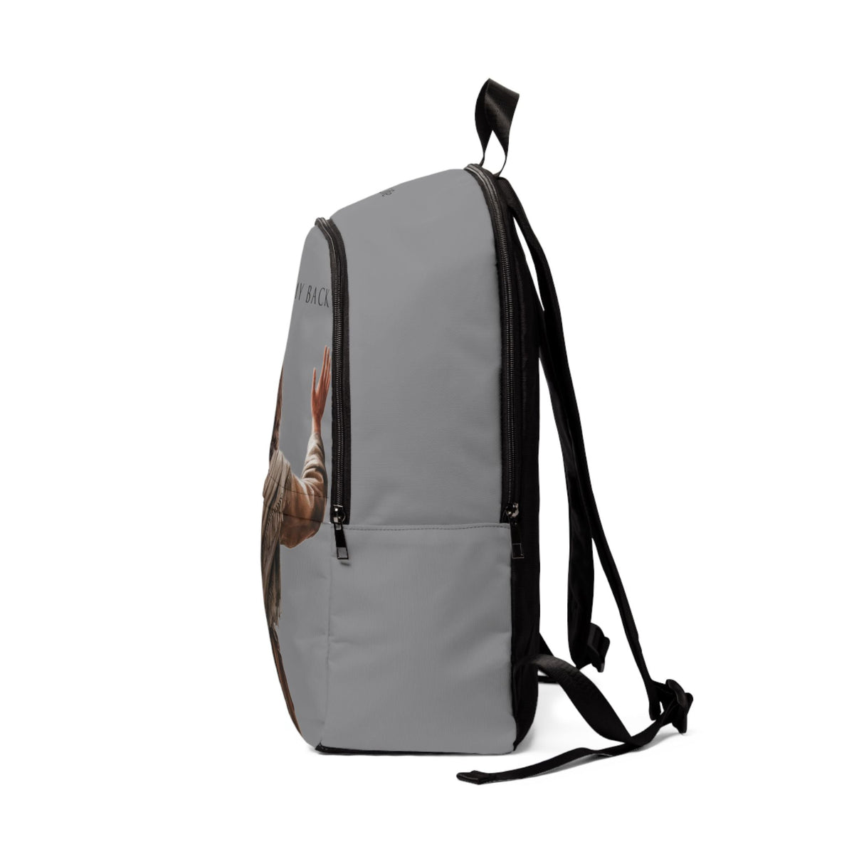 "Jesus Has My Back" Graphic design Christian Backpack (Choose Grey Shade)