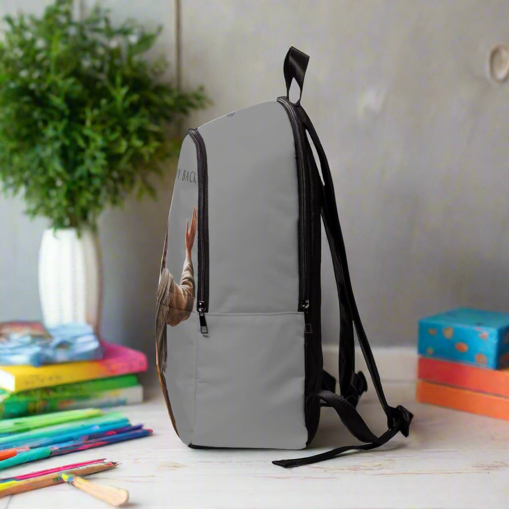 "Jesus Has My Back" Graphic design Christian Backpack (Choose Grey Shade)