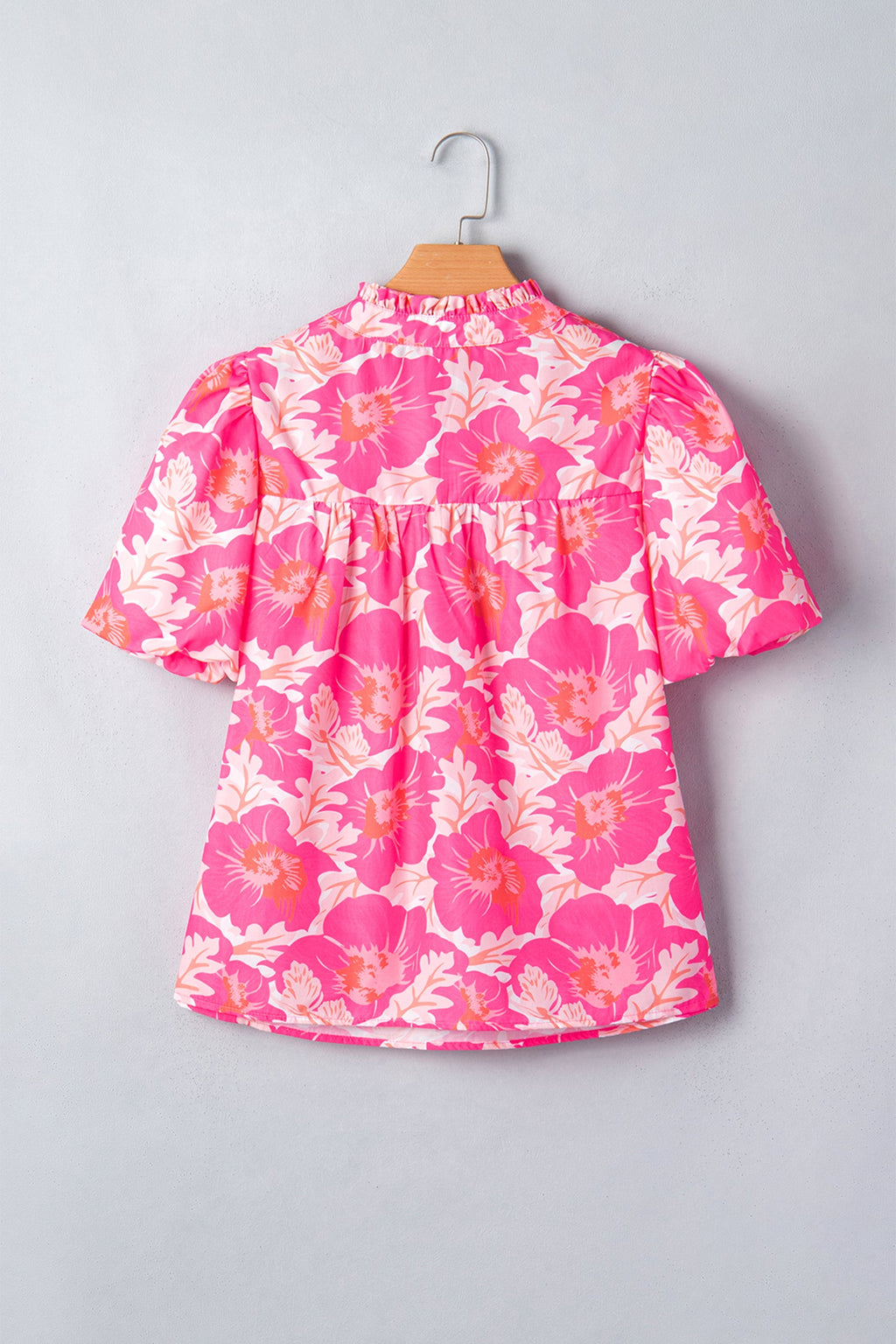 Yellow Short Bubble Sleeve Summer Floral Blouse