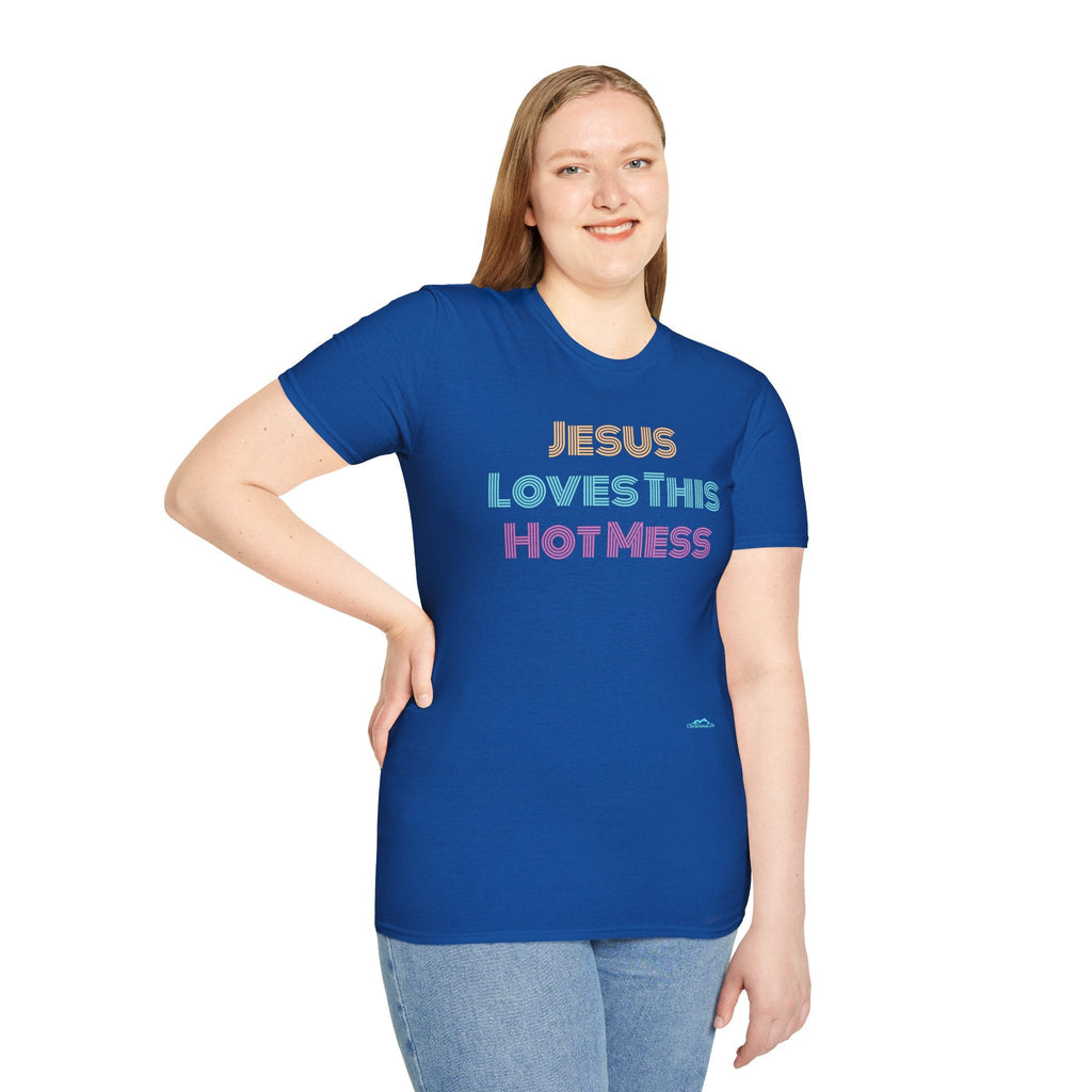 Unisex "Jesus Loves this Hot Mess" Christian Cotton Softstyle T-Shirt