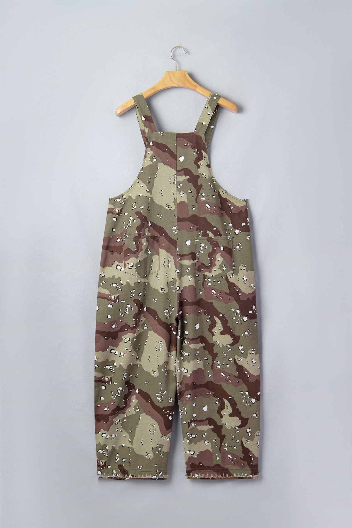 Green Camouflage Print Leopard Detail Loose Denim Overall Cropped Jumpsuit