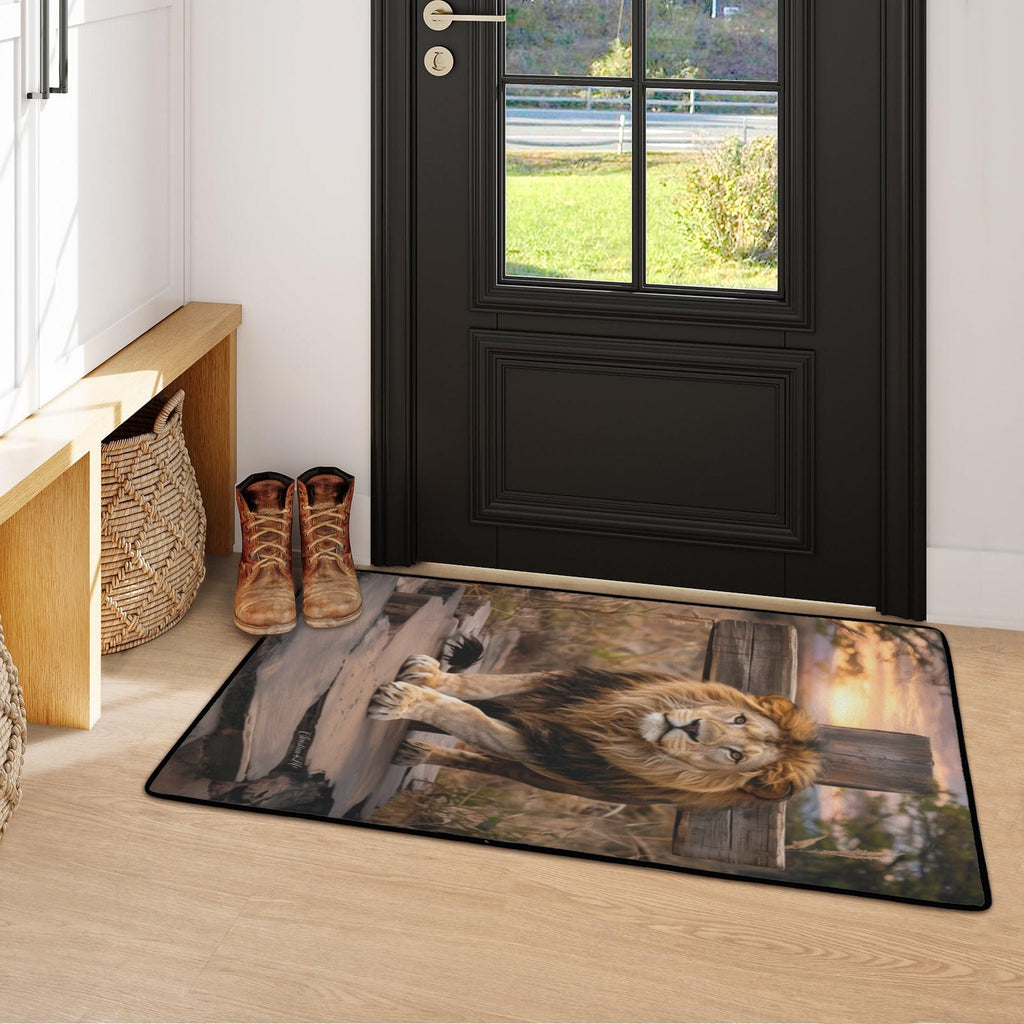 Lion of Judah, Rock and Cross - Area Rug with Black Binding 31"x20"
