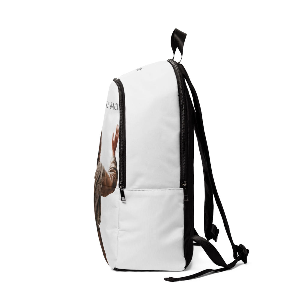 "Jesus Has My Back" Graphic design Christian Backpack (white)