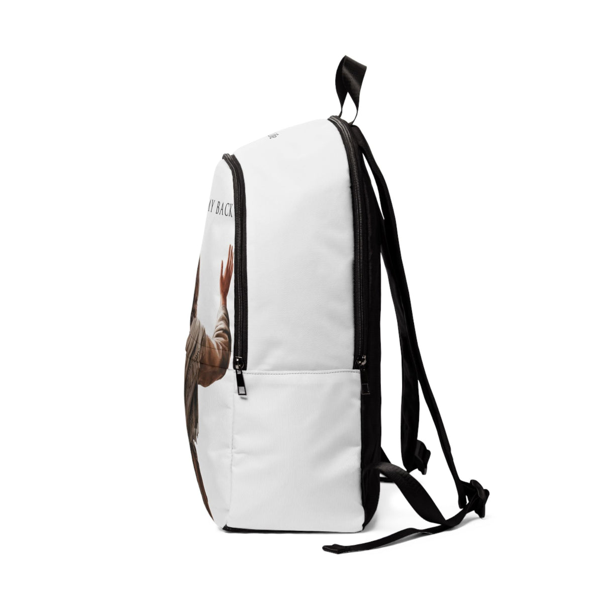 "Jesus Has My Back" Graphic design Christian Backpack (white)