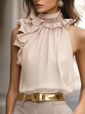 Ruffle High Neck Sleeveless Tank