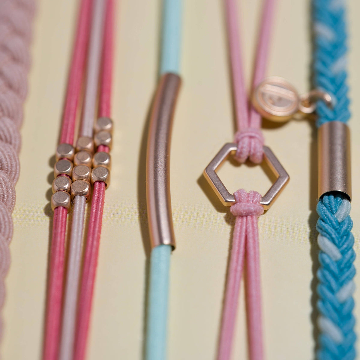"Live" Teal and Coral with Gold Accent Hair Tie Bracelets