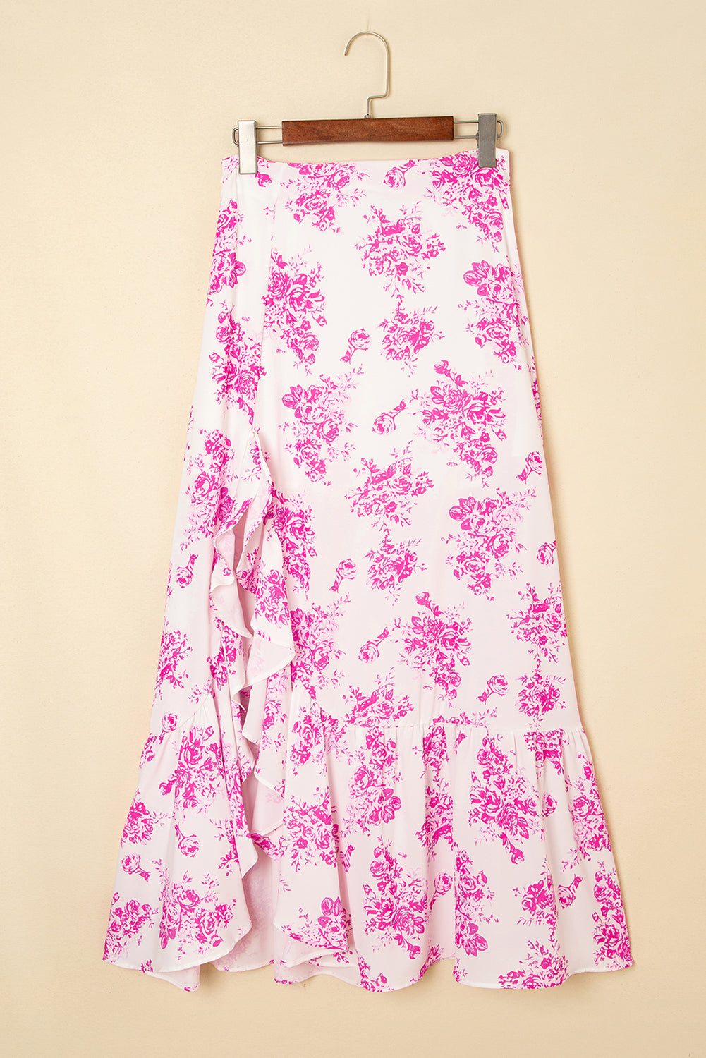 Black Boho Floral High Waist Ruffle Split Maxi Skirt