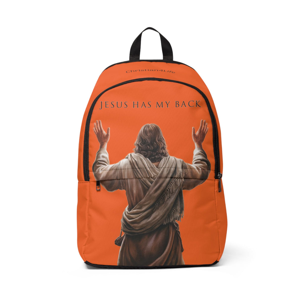 "Jesus Has My Back" Graphic design Christian Backpack (Choose Orange Shade)