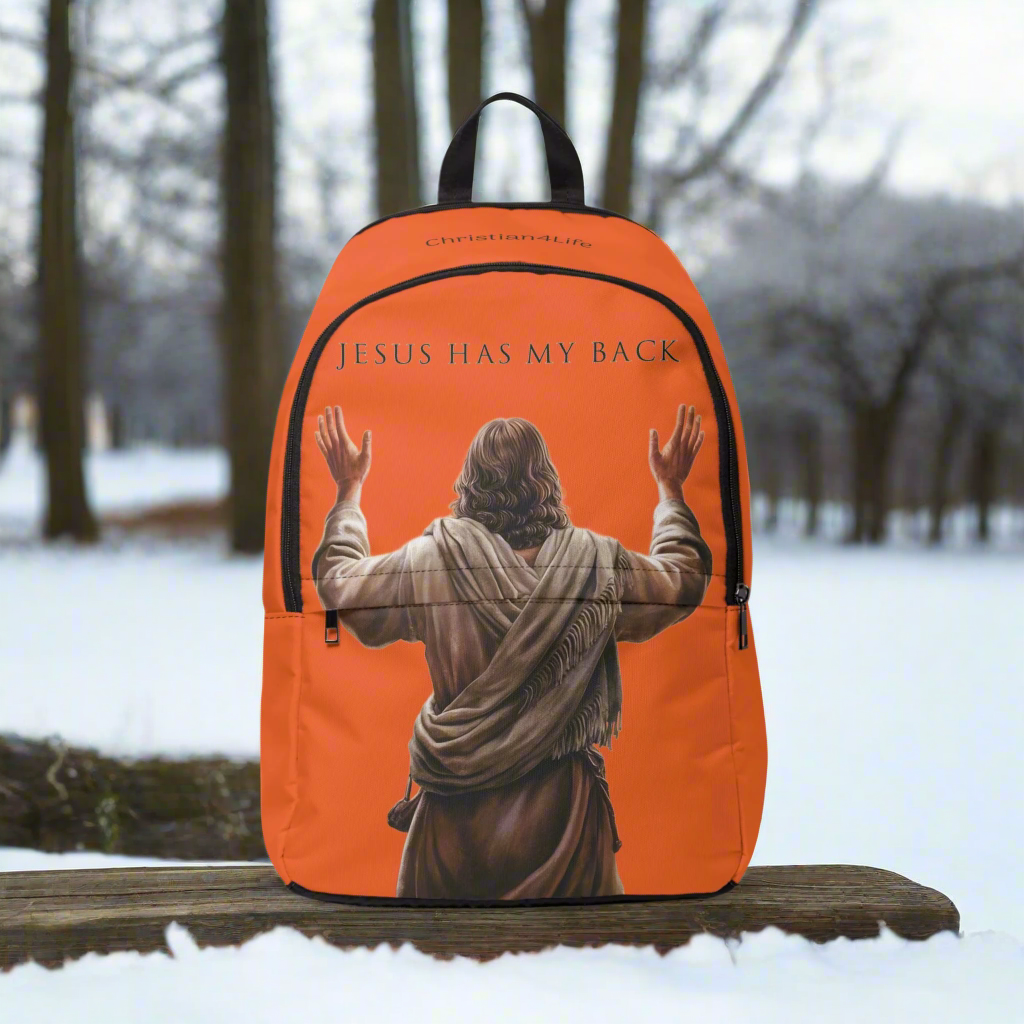 "Jesus Has My Back" Graphic design Christian Backpack (Choose Orange Shade)