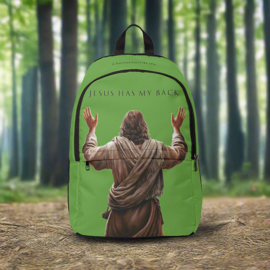 "Jesus Has My Back" Christian Backpack (Choose Green Shade)