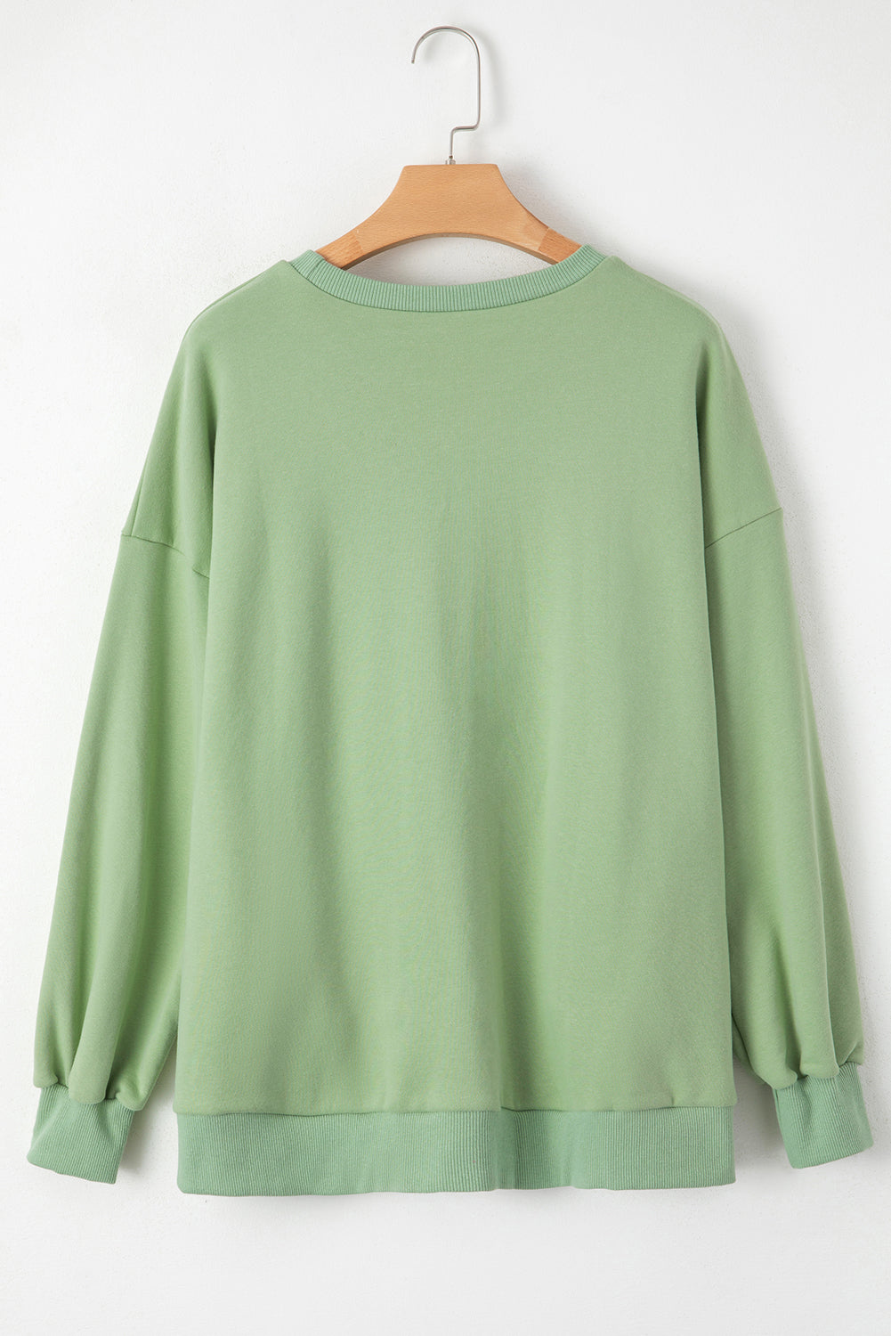 Sea Green Solid Fleece Lined Drop Shoulder High Low Sweatshirt