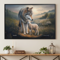 Framed - Wolf and Lamb with Isaiah 11:6 Quote, Christian Canvas, Black Frame