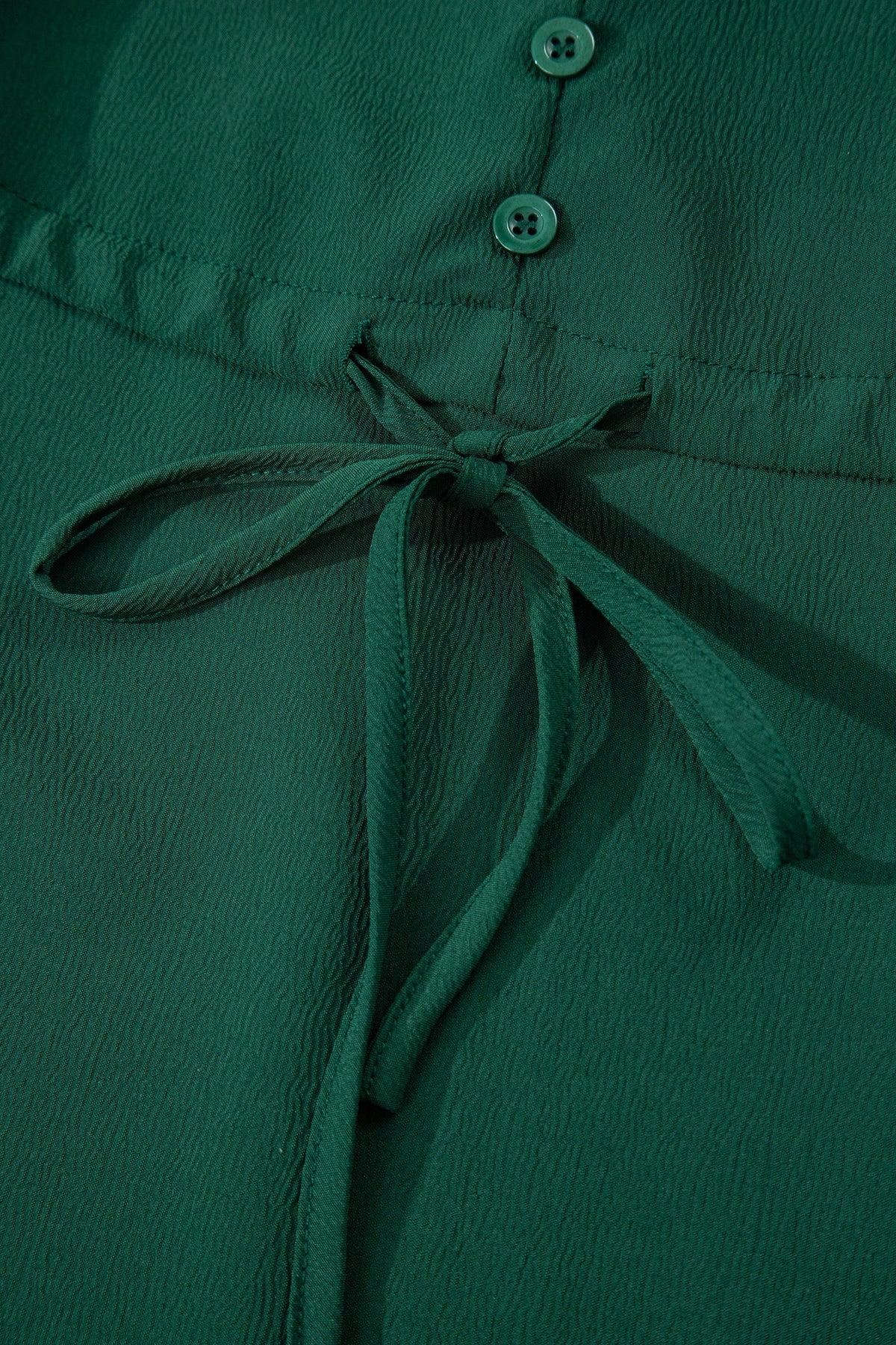 Blackish Green Solid Long Sleeve Button V Neck Tiered Maxi Dress