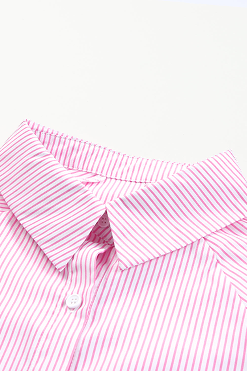 Blue Stripe Striped Casual Shirred Cuffs Shirt